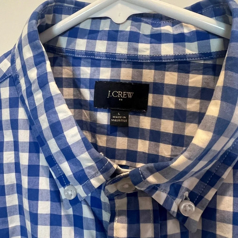 J. Crew Mens Large Blue White Gingham Button Down‎ Long Sleeve Shirt